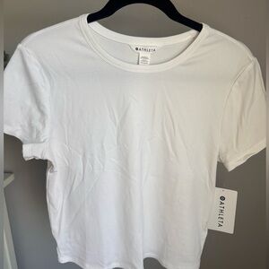 New With Tags- Women's Athleta Signature Rib Crop Tee in White Size Large